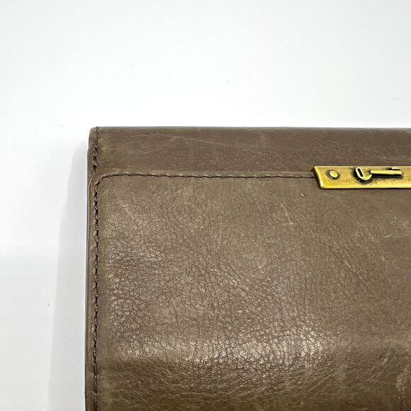 Fossil Wallet Brown/Gray Knox Flap Clutch Pebbled Leather Brass Hardware - Picture 6 of 11